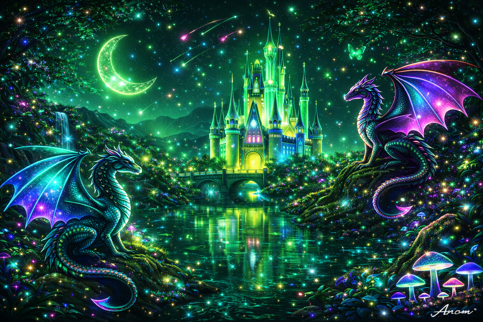 Emerald Moon Dragon Castle background